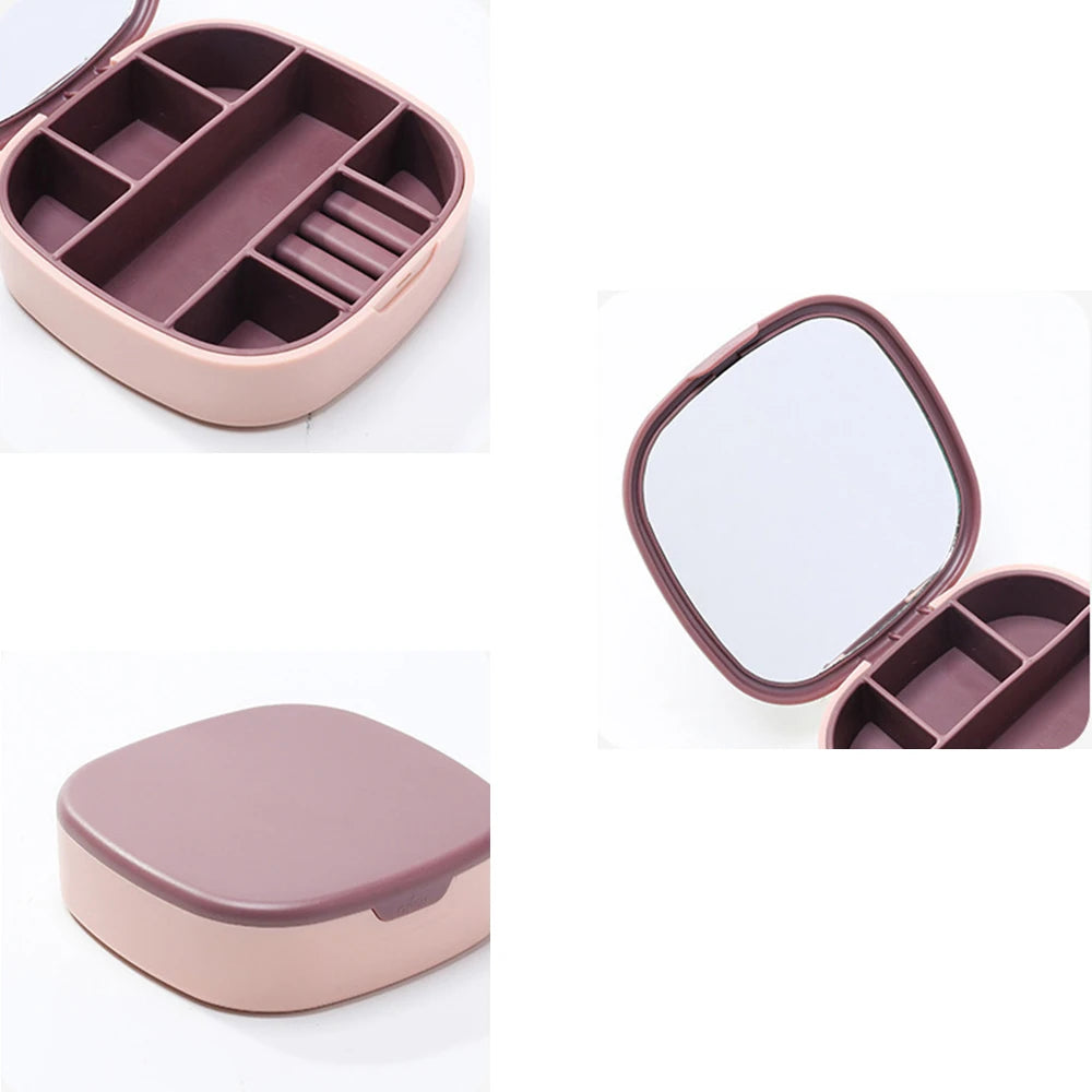 Mini Plastic Jewellery Organizer Box with Mirror – Travel Storage Case