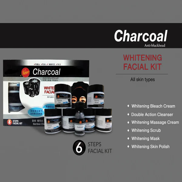 Charcoal Facial Kit – 6 Step Deep Cleansing & Whitening Facial Set | Anti-Blackhead Skincare Kit