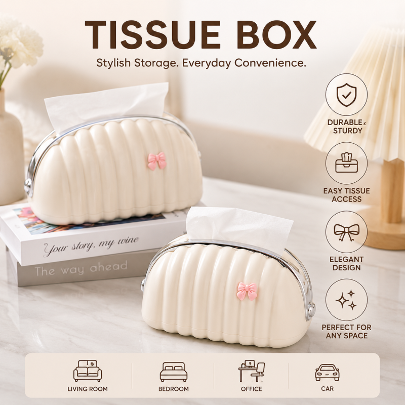 Luxury Shell Tissue Box Holder – Elegant Desktop Tissue Organizer for Home, Office & Car