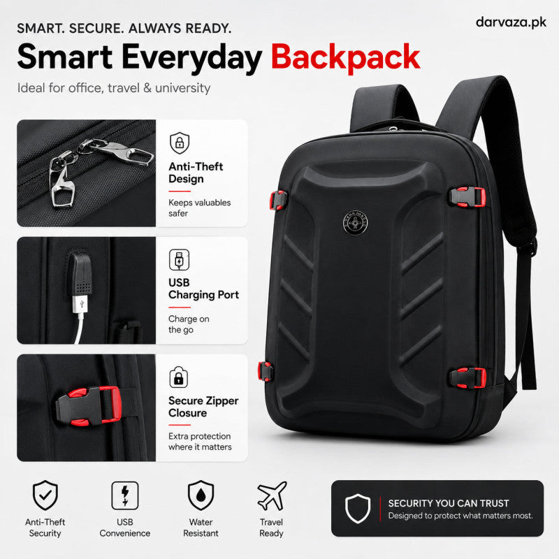 Black Anti-Theft Laptop Backpack with USB Charging Port – Travel & Office Bag