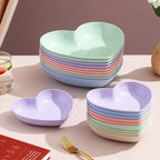 Pack of 10 Heart Shape Plate Set with Stand – Cute Snack & Dessert Plates | Multi-Color Serving Bowls Set