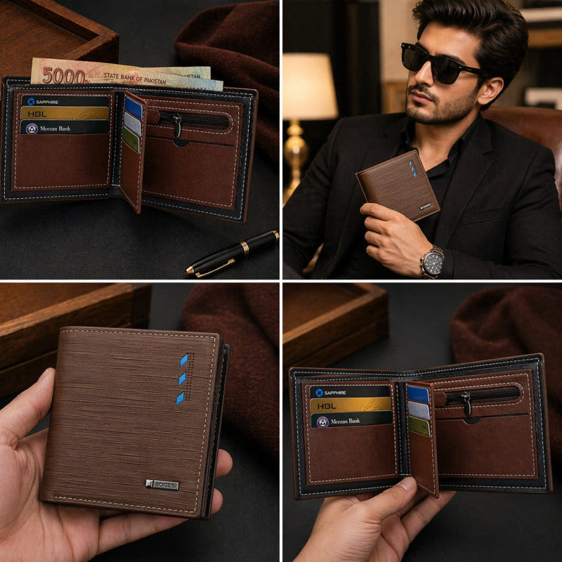 Premium RFID Men’s Leather Wallet – Korean Style Short Bifold Wallet for Men