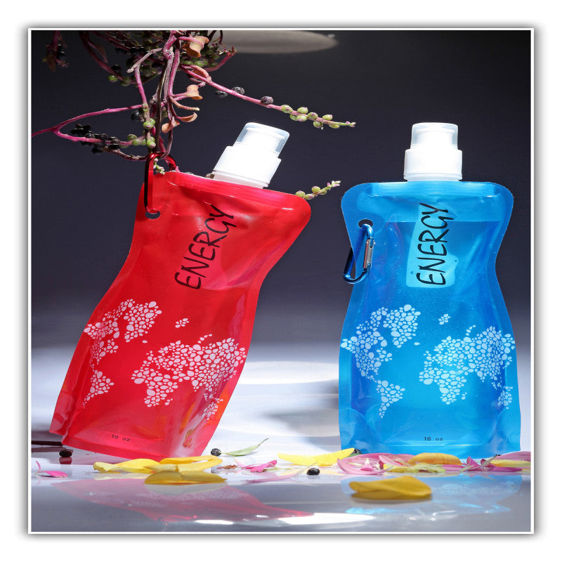 Pack of 2 Foldable Water Bottle Bag – Portable Collapsible Outdoor Water Pouch with Hook