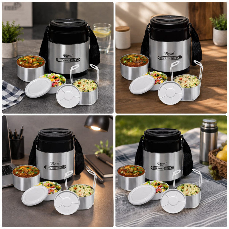 Royal Thermo Steel Food Carrier Legend-3 – Insulated Stainless Steel Hot & Cold Lunch Box
