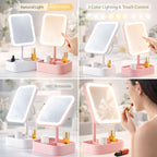 LED Makeup Mirror with Storage Base – Touch Control 3 Light Modes