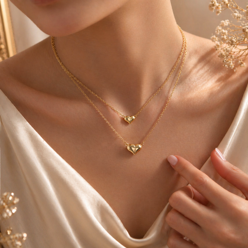 Gold Plated Magnetic Heart Necklace – Elegant Heart Shaped Love Pendant for Girls