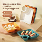 4pcs Dumpling Plate Set with Sauce Holder – Multi-Section Snack & Serving Plates