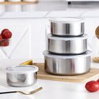 5 Pcs Stainless Steel Bowl Set with Lids – Multi-Size Kitchen Mixing & Storage Bowls