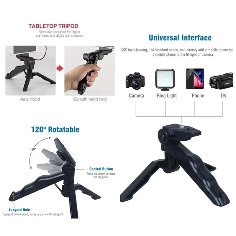 3-in-1 Vlogging Kit – Tripod Stand + LED Fill Light + Microphone Set for Mobile