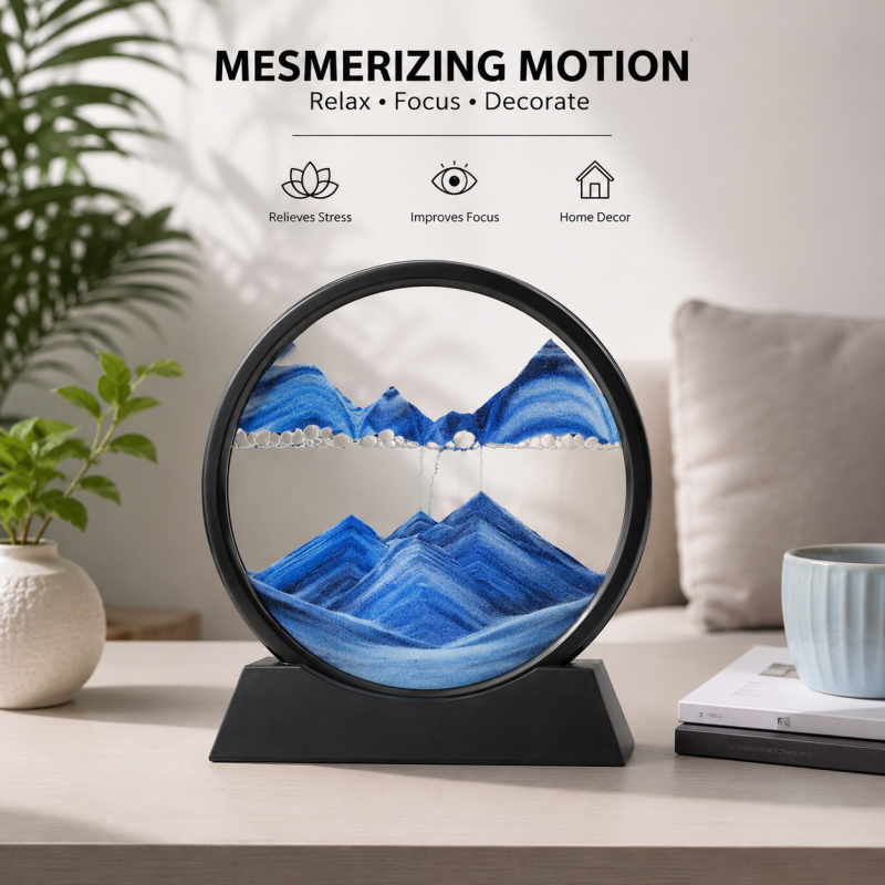 3D Moving Sand Art Hourglass – Deep Sea Quicksand Round Glass Decor
