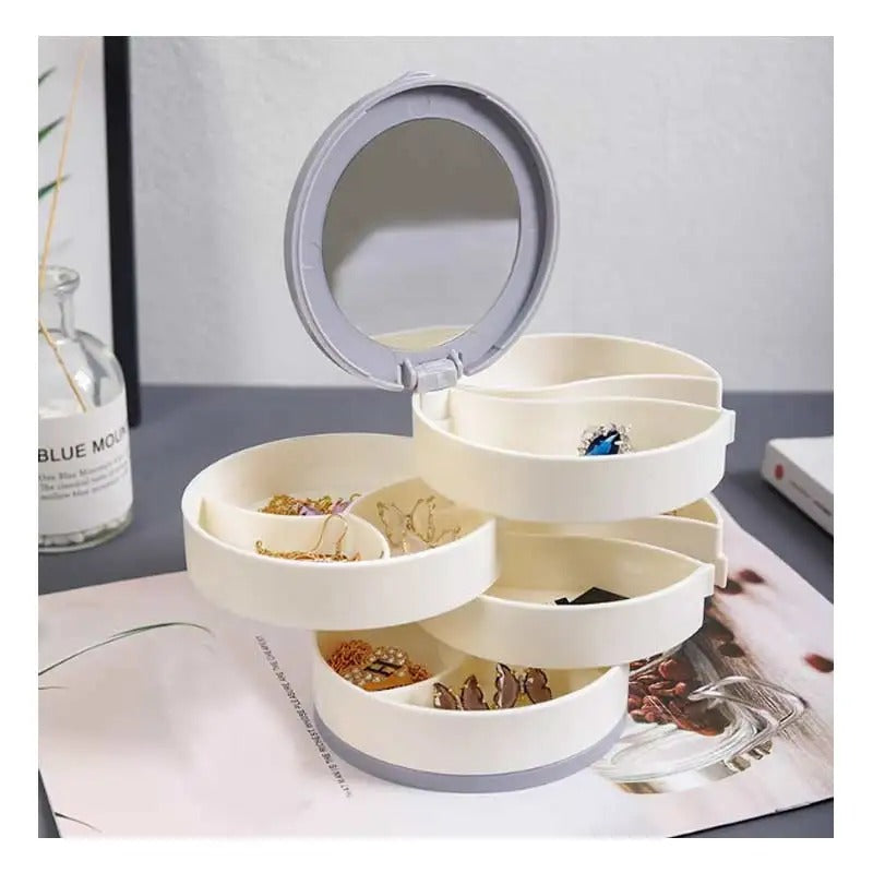 4 Layer Rotating Jewellery Organizer Box with Mirror – Multi-Storage Case