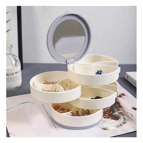 4 Layer Rotating Jewellery Organizer Box with Mirror – Multi-Storage Case