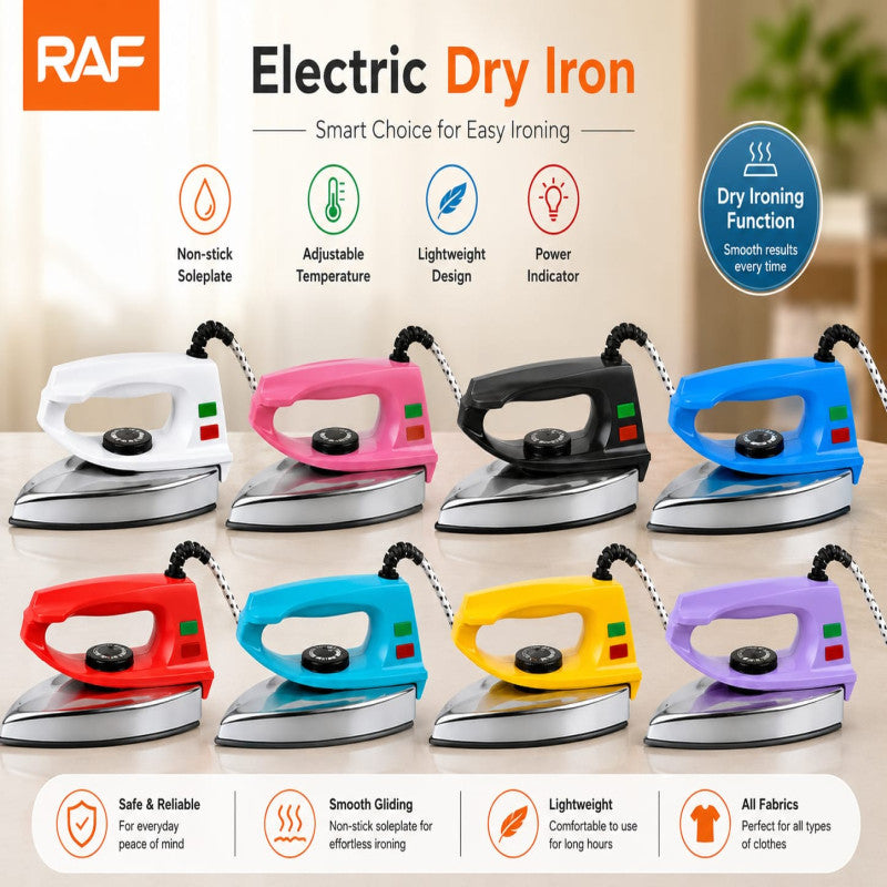 RAF Electric Dry Iron – Non-Stick Lightweight Clothes Iron for Everyday Use
