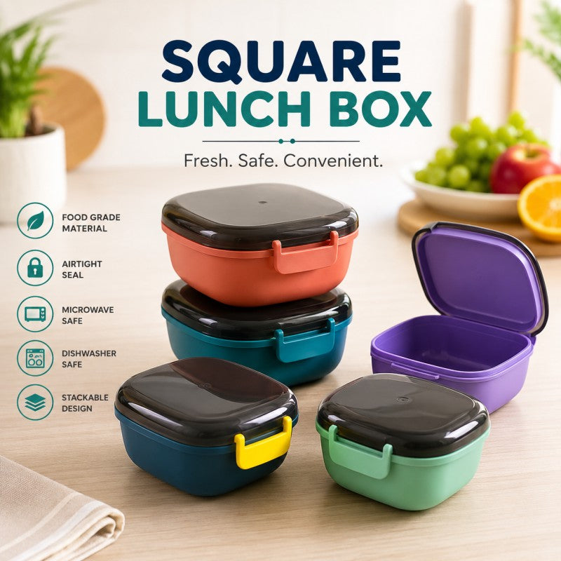 Square Airtight Lunch Box with Spoon – 700ml Leak-Proof Food Storage Container