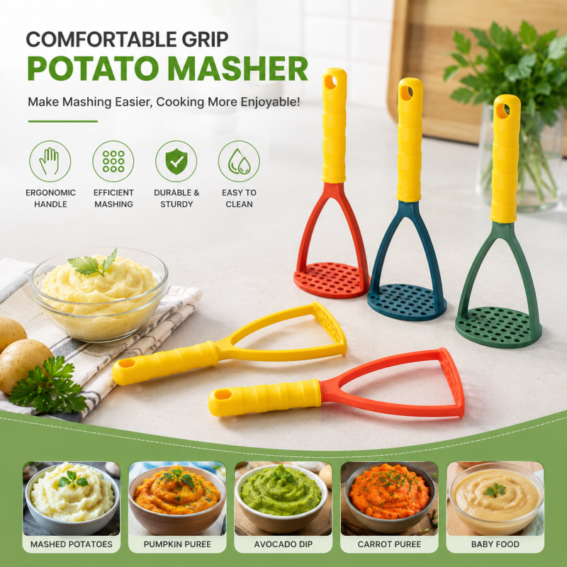Hand Held Potato Masher With Handle – Ergonomic Vegetable & Potato Masher