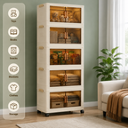 5 Layer Storage Cabinet with Transparent Doors – Foldable Dustproof Organizer with Wheels