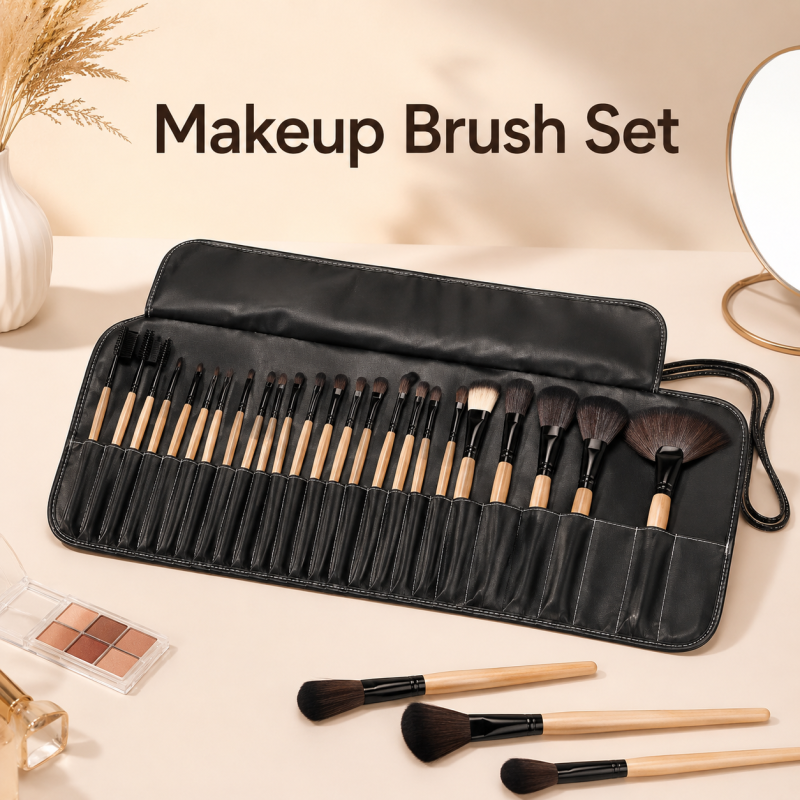 24 PCS Professional Makeup Brush Set with Pouch – Face, Eye & Eyebrow Beauty Kit