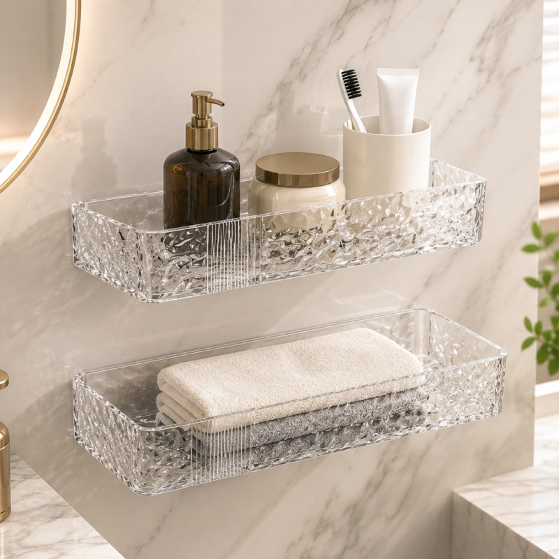Transparent Acrylic Wall Shelf – Waterproof Bathroom & Kitchen Storage Organizer Rack