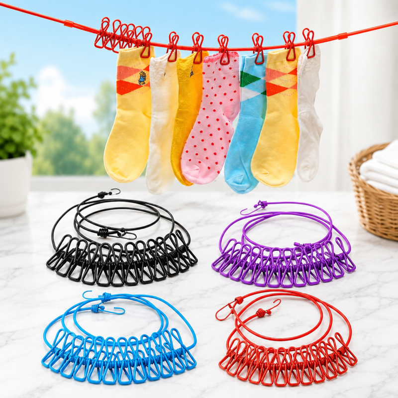 Portable Clothesline 185CM with 12pcs Clips for Home