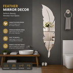 Wall Trove Acrylic Mirror Wall Leaf – 3D Feather Wall Decor for Home & Office