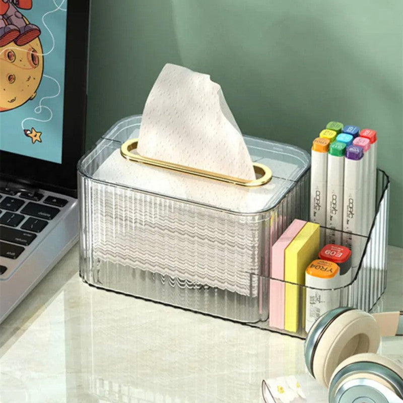 2 in 1 Acrylic Tissue Box Holder – Multifunctional Cosmetic & Tissue Organizer for Vanity & Bathroom