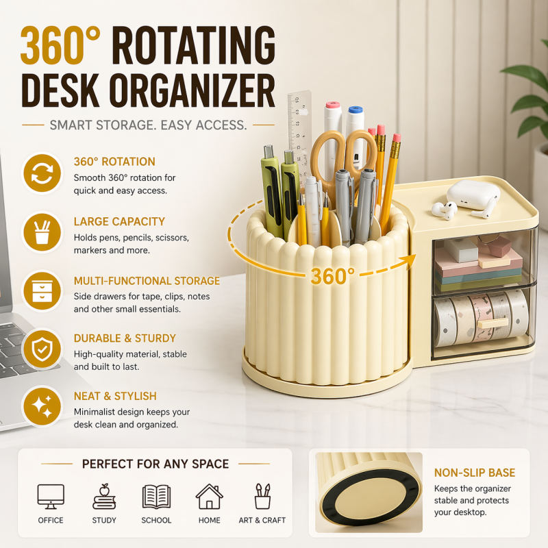 Multipurpose Drawer Cosmetic Storage Box – Pen Holder & Makeup Organizer with Drawers