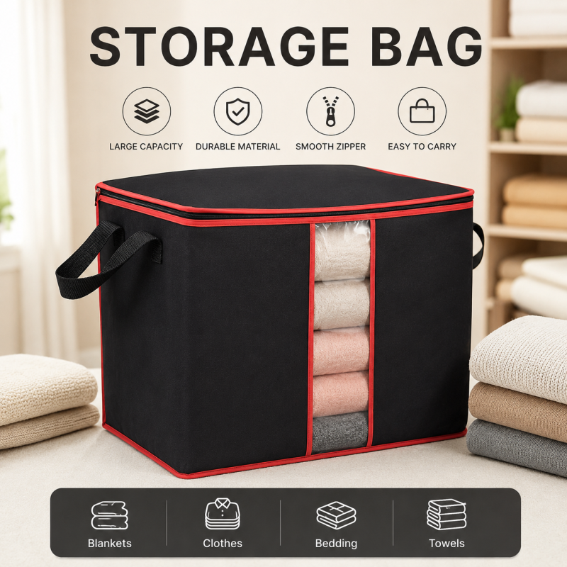 Pack of 4 Storage Bag Closet Organizer Cloth Storage Boxes for Wardrobe Black