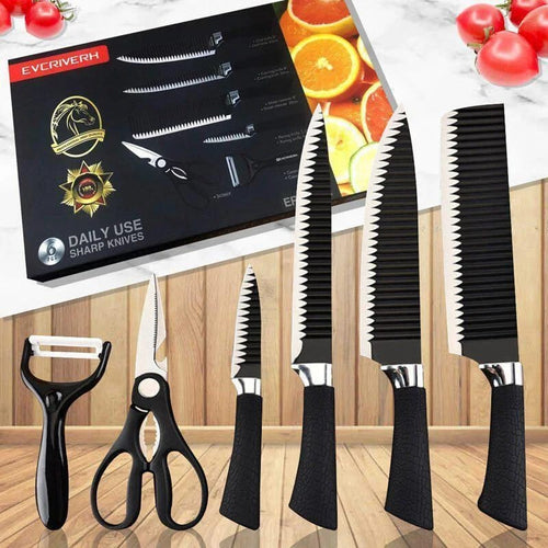 6 Pcs Stainless Steel Knife Set – Premium Kitchen Knives with Peeler & Scissors
