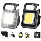 Pack of 2 Mini Keychain COB LED Light – Rechargeable Pocket Flashlight with Bottle Opener & Stand