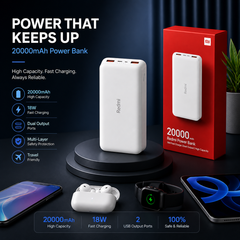 20000mAh Redmi Power Bank  Fast Charging