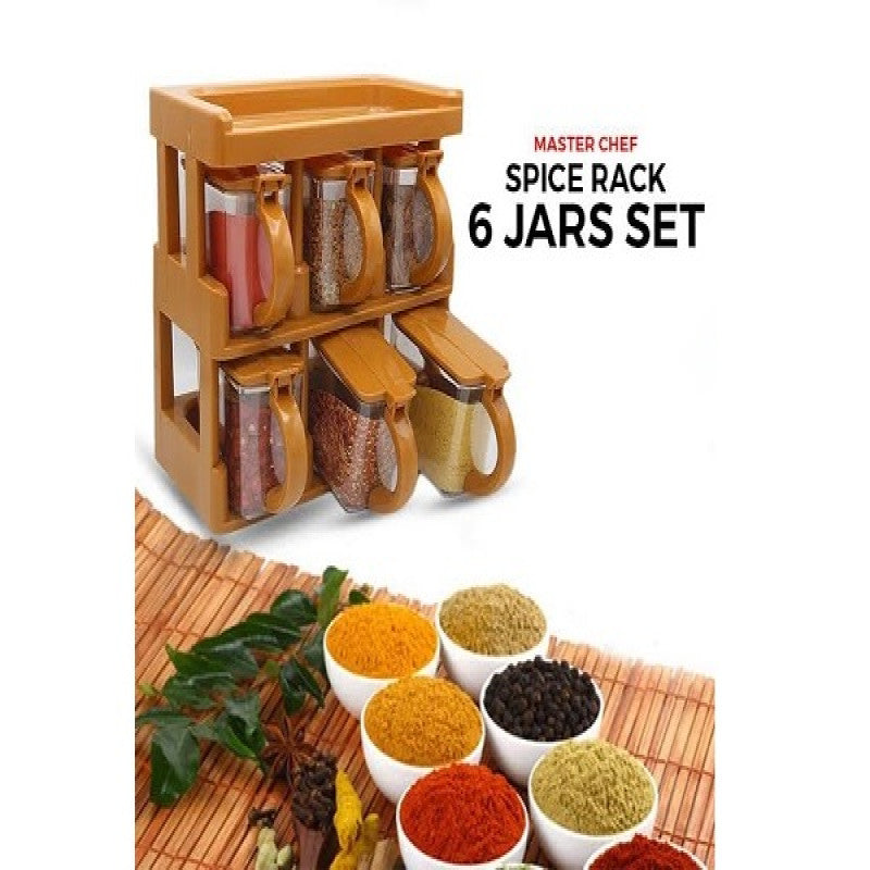 Master Chef Spice Jar Set (6 Pcs) – Kitchen Masala Organizer with Rack & Spoon