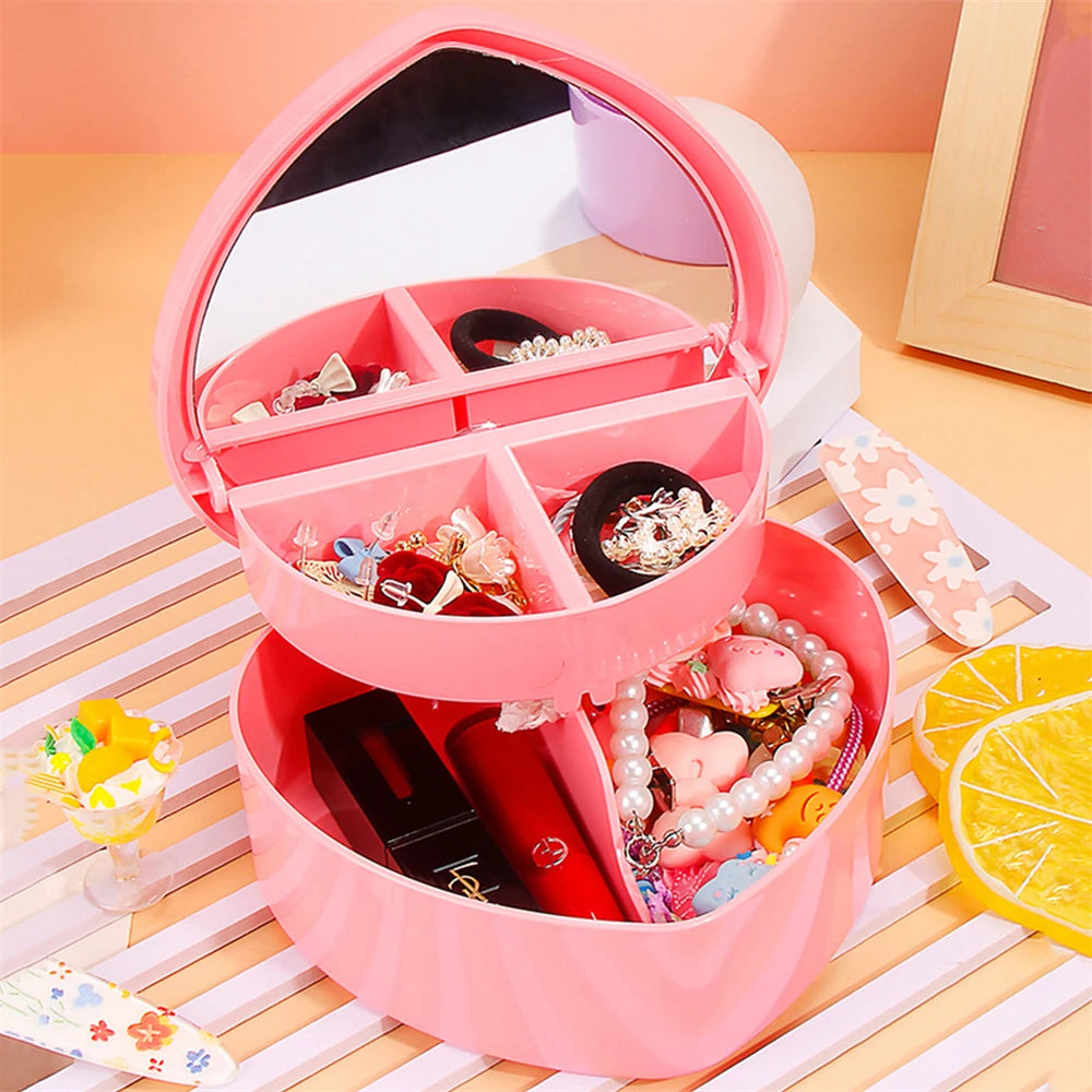 Heart Shape Jewellery Organizer Box with Mirror – Cute Storage Case