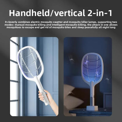 2-in-1 Mosquito Racket with UV Light – Rechargeable Electric Bug Zapper with Stand
