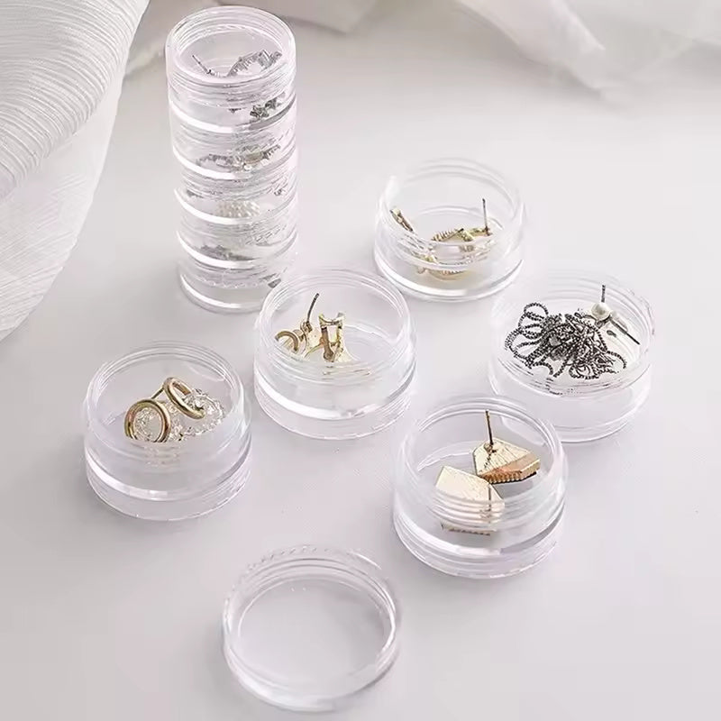 (5 Layers) Mini Stackable Jewelry Organizer – Transparent Round Storage Box for Rings & Earrings