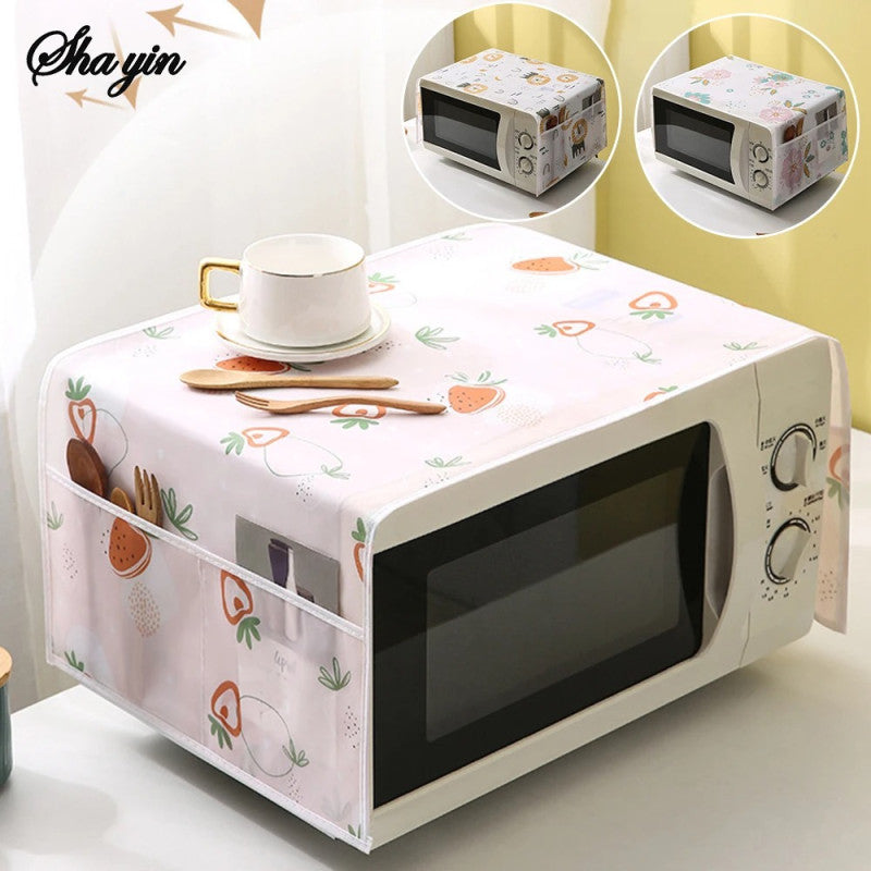 Microwave Oven Cover – Dustproof Kitchen Organizer with Storage Pockets