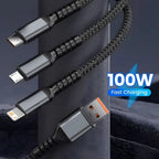 3-in-1 Fast Charging Cable 100W – Multi USB Cable with LED Display (Type-C, Lightning, Micro USB)