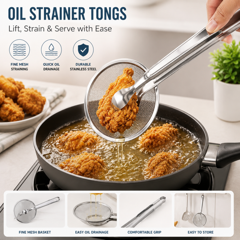 Frying Tong 2 in 1 Kitchen Sifter Strainer Tongs