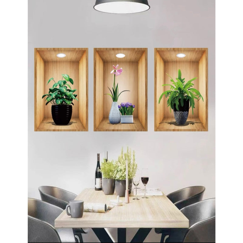 Pack of 3 3D Plant Wall Stickers look like real decorative wall