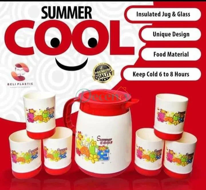 Summer Jug Set with Glasses (7pcs) – Water & Juice Serving Set | Stylish Plastic Pitcher Set