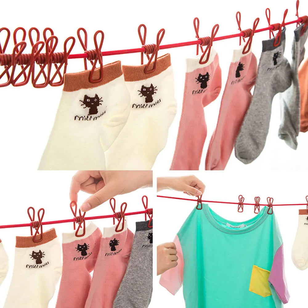 Portable Clothesline 185CM with 12pcs Clips for Home