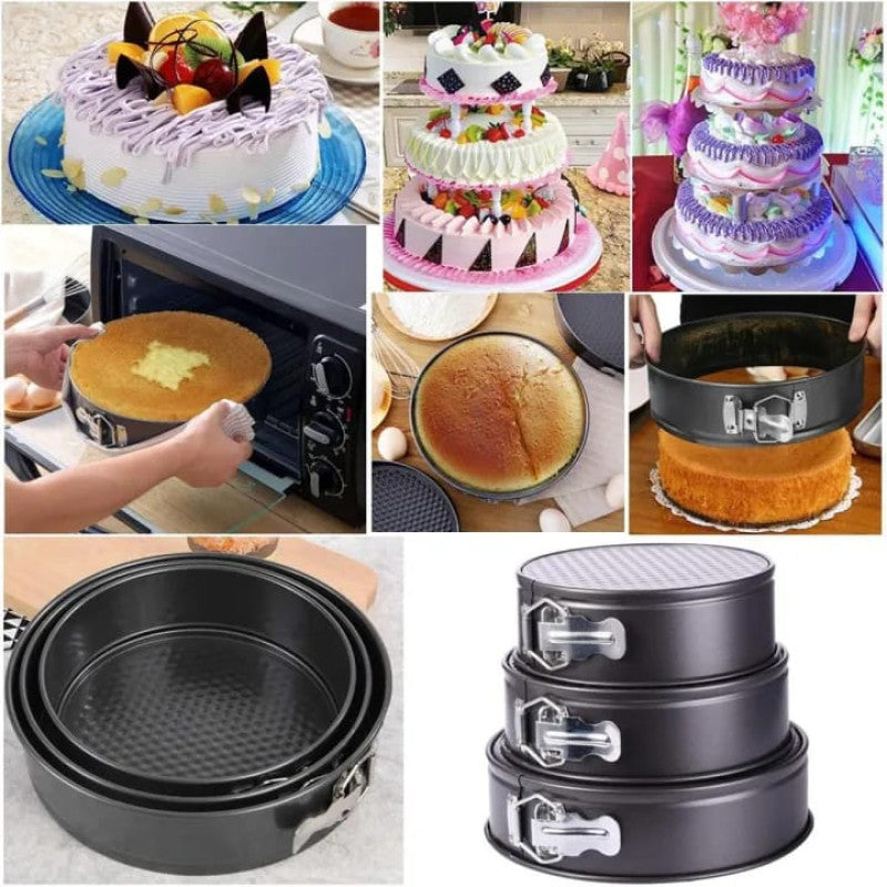 Set of 3 Non-Stick Springform Cake Pan Set – Round Baking Moulds