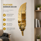 Wall Trove Acrylic Mirror Wall Leaf – 3D Feather Wall Decor for Home & Office