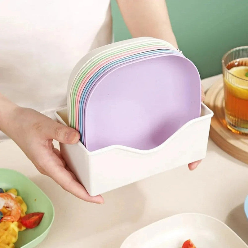 China Plate Set with Stand – Stylish Square Plates Set for Kitchen & Dining