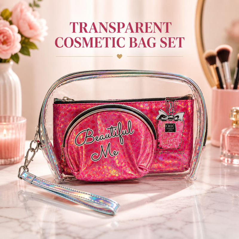 Transparent Cosmetic Bag Set (Pack of 3) – Travel Makeup & Toiletry Organizer