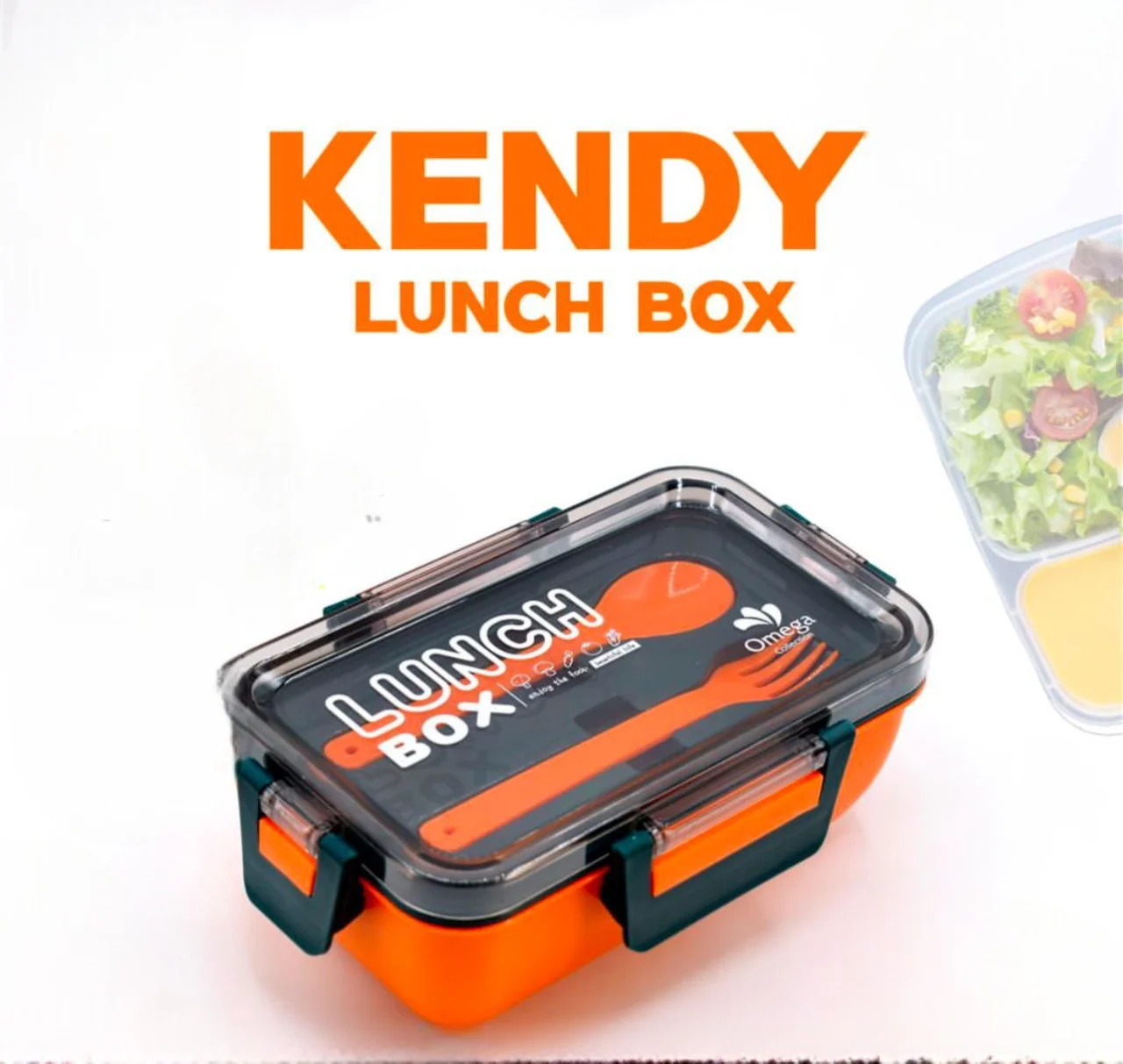 Kendy Lunch Box – Leakproof Lunch Box with Spoon & Fork | Crystal Clear Lid