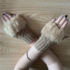 Winter Women Gloves – Soft Wool Knit Fingerless Gloves with Fur | Warm & Stylish Hand Warmers