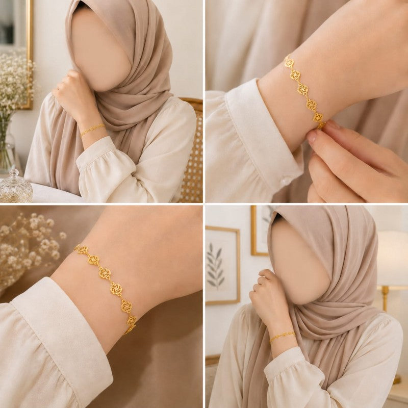 Gold Plated Clover Design Bracelet – Elegant Adjustable Fashion Jewelry for Women