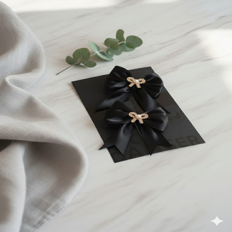 Pack of 4 Bow Hair Clips with Stone – Stylish Girls Hair Accessories