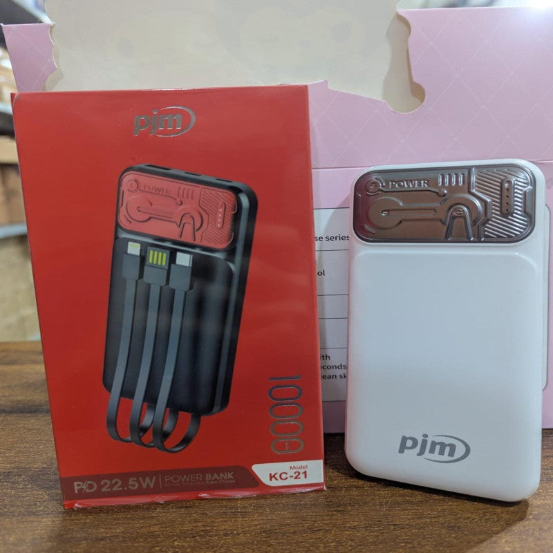 PJM KC-21 Power Bank 10000mAh – 22.5W Fast Charging with Built-in Cables