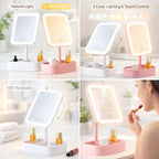 LED Makeup Mirror with Storage Base – Touch Control 3 Light Modes